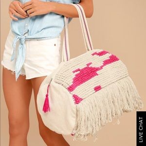 Lulu‘s BEACH BABY BEIGE AND PINK WOVEN TOTE BAG
🏝